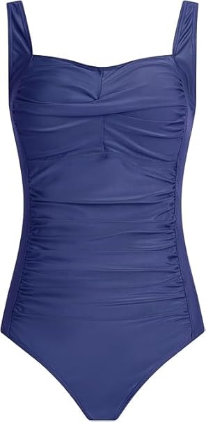 Aidotop Womens One Piece Swimsuit Tummy Control Swimwear with Retro Ruched Monokini Bathing Suits（18Navy Blue,L）