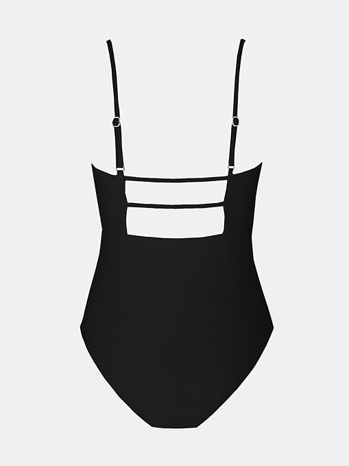 CUPSHE Women Swimsuit One Piece Square Neck Cutout Back Swimming Costume Tummy Control with Adjustable Spaghetti Straps Bathing Suit Swimwear Black M