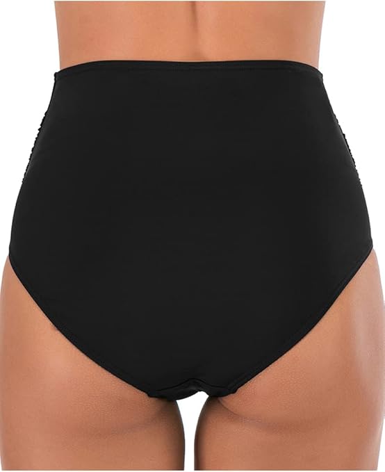 Lovache Women's High Waisted Bikini Bottoms Solid Ruched Tummy Control Swim Briefs Black