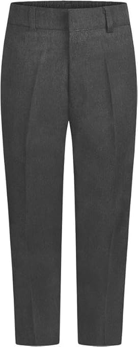 MOLLY MALOU Boys' Sturdy Plus Size School Trousers, Ages 5-16 - with Teflon Water-Repellent, Zip & Clip, Half-Elastic Waist, Belt Loops. Size Chart Available Consult Size Chart (13-14_Grey)