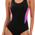 Veranobreeze Women's Sports One Piece Swimsuit Racerback Black Sports Swimwear（Pink & Purple, UK18）