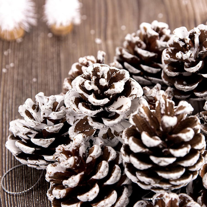 27Pcs Artificial Pine Cones – Snow-Covered Rustic Christmas Decorations
