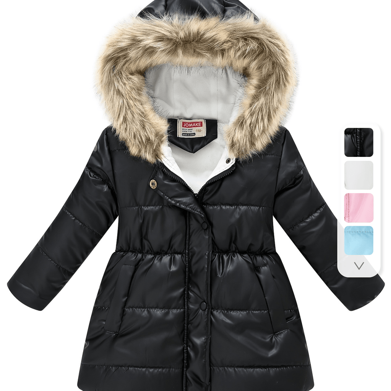 Boys & Girls Winter Jacket – Thick Glossy Hooded Mid-Length Coat