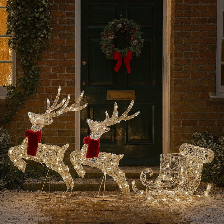 Neo 240 LED Christmas Sleigh & Reindeer – Warm White Mixed Effects, 65cm