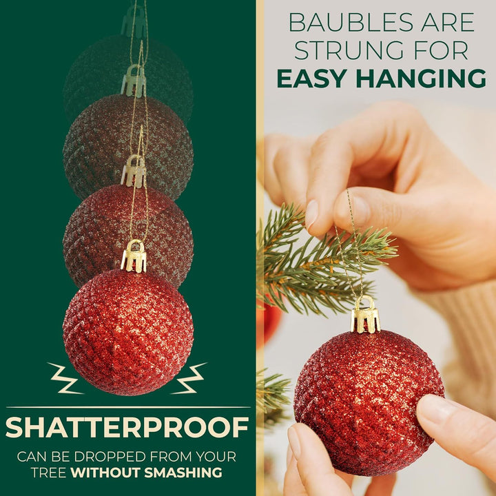 Festive Fix 130Pcs Christmas Baubles Set – Red & Gold Shatterproof Ornaments
