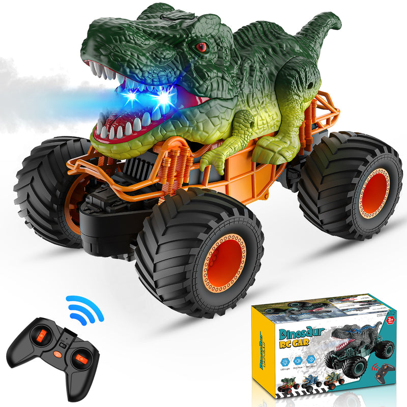 Dinosaur RC Car for Kids – 1:16 Scale Monster Truck with LED, Sound & Spray