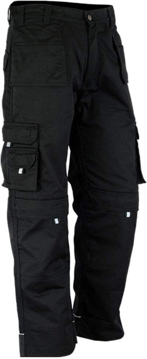 WrightFits Men Pro-11 Work Trousers Black - Heavy Duty Safety Combat Cargo Pant - Multi Pockets & Knee Pad Pockets - Triple Stitched -Durable Work wear (34W X 33L, Black)