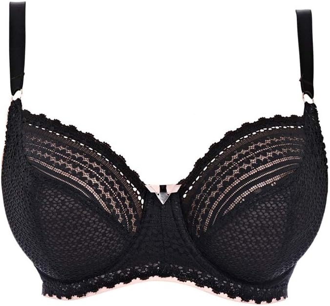 Freya Women's Daisy Lace Underwire Balcony Bra Plunge, Opaque, Black, 32E