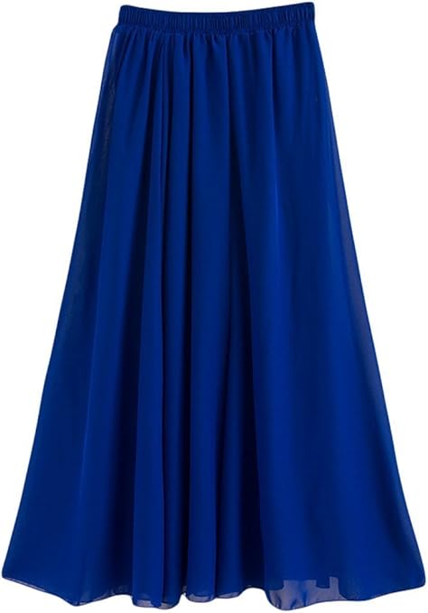 Golden service Women's Stretched Waist Chiffon Long Skirts Flowy Skirt , Blue, Waist:60-78cm,Length:100cm, L