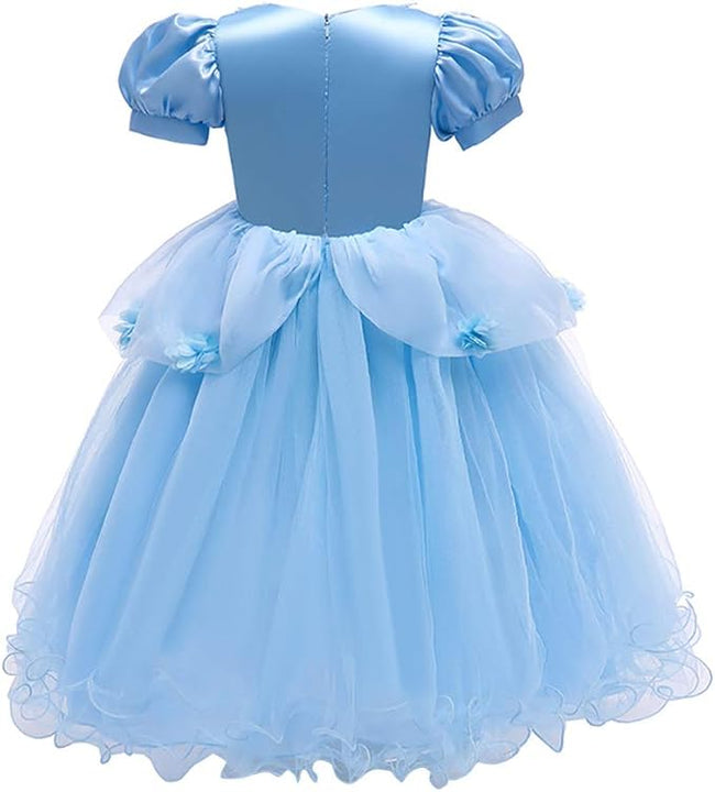 FYMNSI Kids Girl Cinderella Costume Fairy Tale Princess Fancy Dress Up Halloween Carnival Cosplay Birthday Party Short Sleeve Butterfly Tulle Tulle Maxi Prom Gown with Accessories 6-7 Years