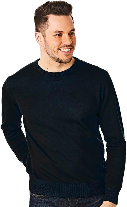 Castle Point Mens Herren-strickpullover Mit Rundhalsausschnitt CSPKNT003 Cotton Jumper Pullover Sweater, Crew Neck, Black, L, Black, L UK