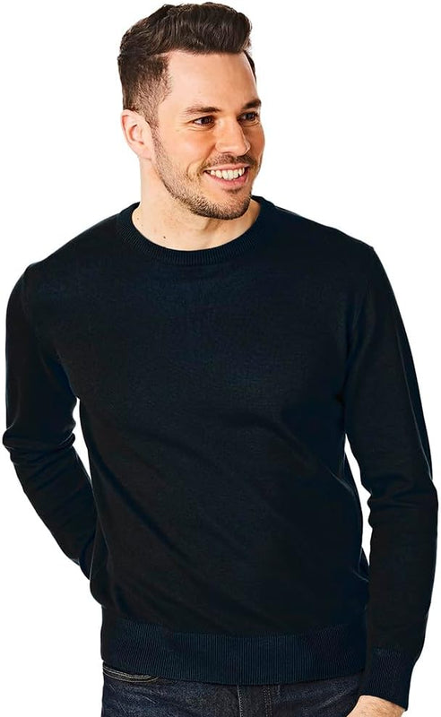 Castle Point Mens Herren-strickpullover Mit Rundhalsausschnitt CSPKNT003 Cotton Jumper Pullover Sweater, Crew Neck, Black, L, Black, L UK