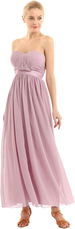 TiaoBug Women Sleeveless Chiffon Dress Empire Waist Bridesmaid Evening Prom Party Dresses Gowns Dusty Rose 12