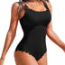 CharmLeaks Retro Square Neckline Ladies Swimming Costumes Removable Pads One Piece Swimsuit Chic Bathing Suit Black S
