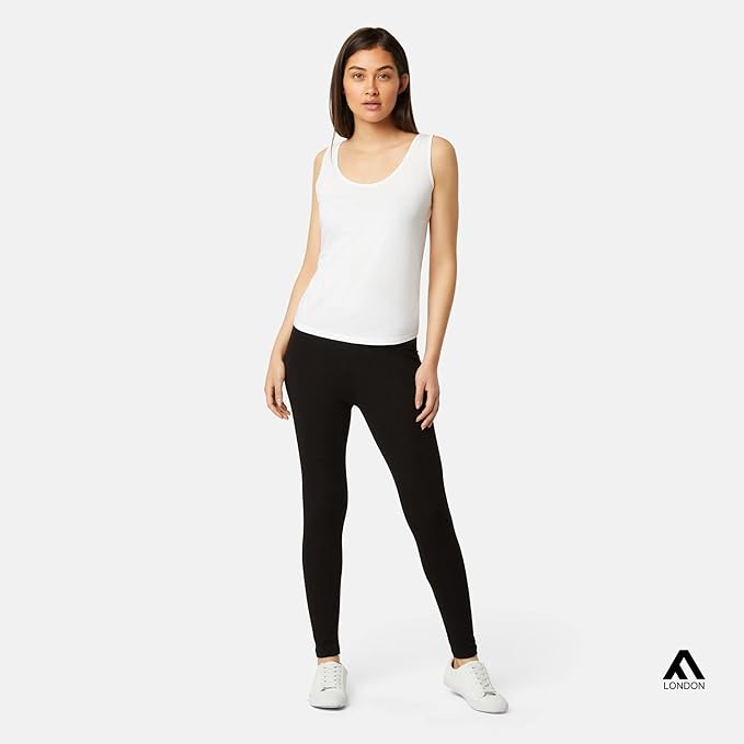 FM London (2-Pack) Women's Casual Leggings - Non See Through Leggings for Women UK - Stretch Fit Women's Leggings worn as Gym Leggings or Casual Wear - Black Leggings, Seamless Leggings