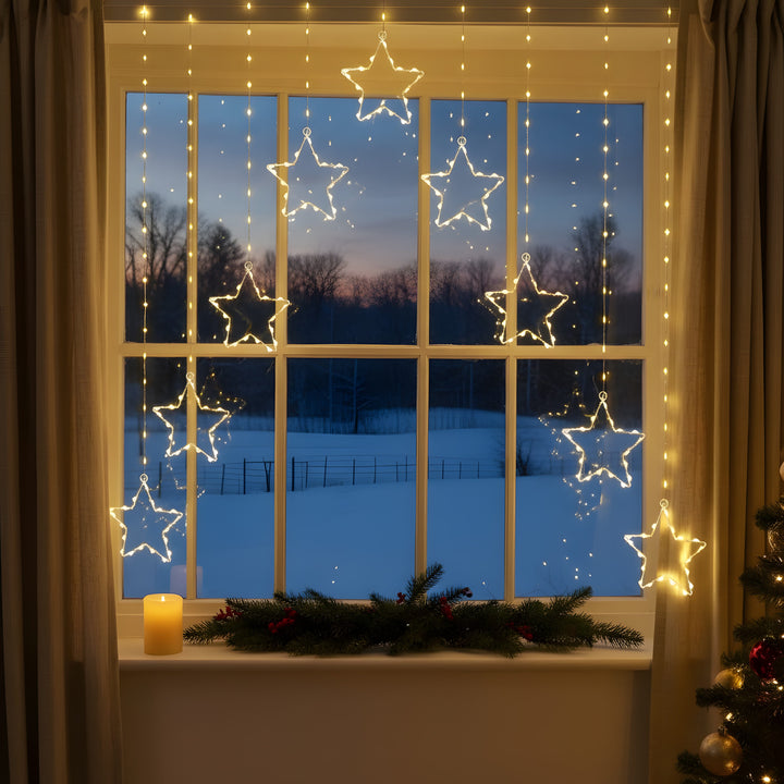 GloBrite 303 LED Star Curtain Lights – Indoor/Outdoor Christmas Window Lights