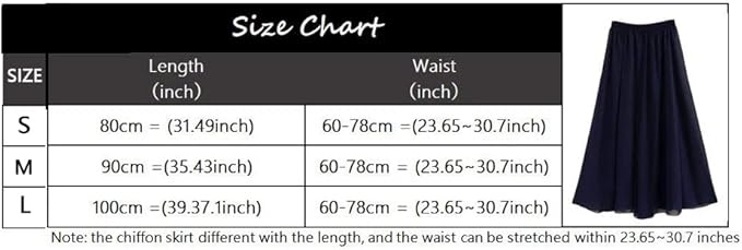 Golden service Women's Stretched Waist Chiffon Long Skirts Flowy Skirt , Blue, Waist:60-78cm,Length:100cm, L