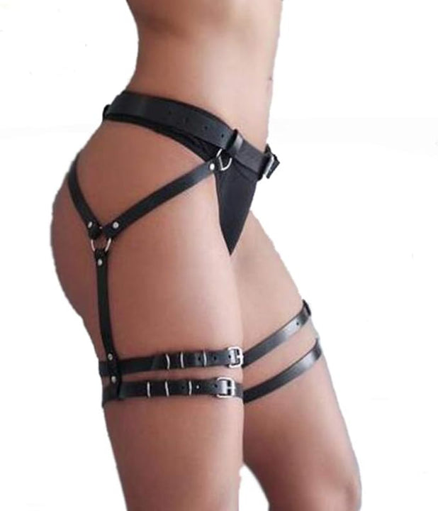 Leather Sexy Belly Waist Chain Belt Body Harness Leg Garter Thigh Body Jewelry Accessories for Women Masquerade, One Size, Leather