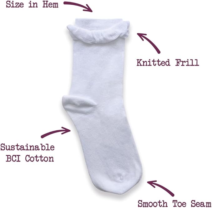 Cub Rocks 5pk Girls Cotton Frilly Ankle Socks! White, UK Size 8-12 (3-6 yrs)