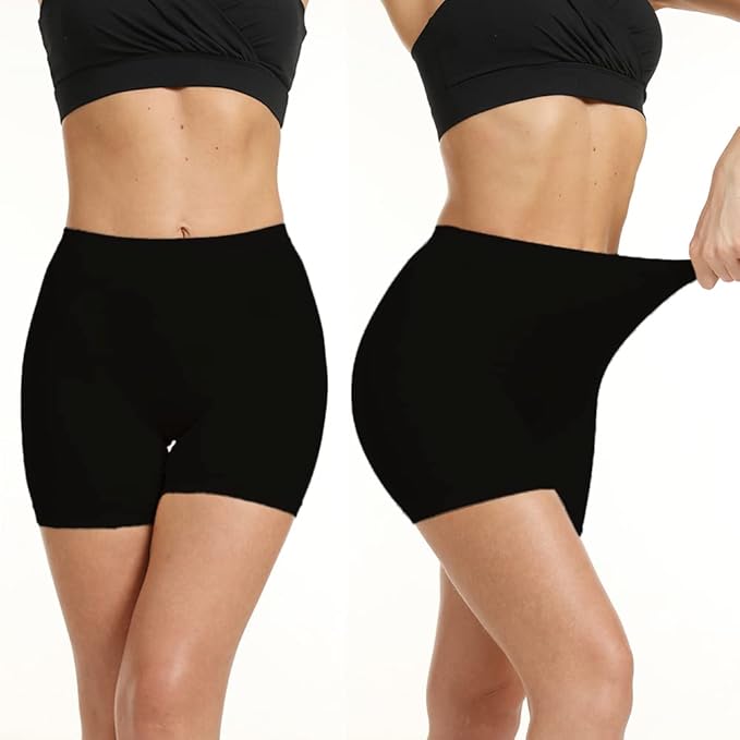 Ruxia Slip Shorts Womens Under Dress Seamless Smooth Anti Chafing Bike Shorts Boy Shorts Underwear Boxer Briefs, Black, M