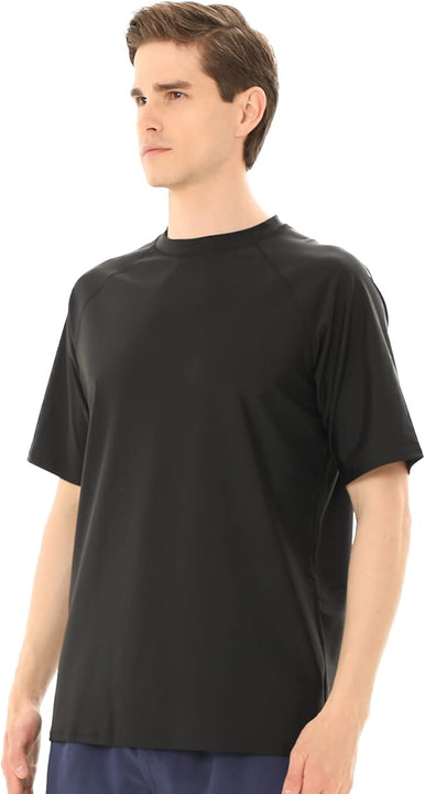 TIZAX Men's Rash Vest Short Sleeve UV Rash Guard Shirts UPF 50+ Sun Protection Swimming Top Sport Tee Shirt Quick Dry Black XXL