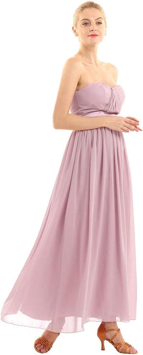 TiaoBug Women Sleeveless Chiffon Dress Empire Waist Bridesmaid Evening Prom Party Dresses Gowns Dusty Rose 12