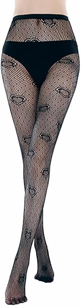 KLONKEE Womens Sexy Vintage Heart Polka Dot Pantyhose Gothic Style Jacquard Fishnet Tights Mesh Stockings Clubwear