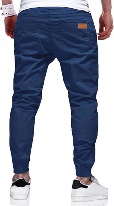 Jolicloth Mens Work Trousers Cargo Jogging Chinos Bottoms Casual Slim Fit Gym Joggers Combat Sweatpants Blue L