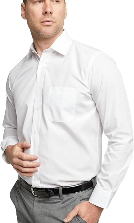 Double TWO Men's Long Sleeve Plain Formal Shirt Non Iron Classic Fit Business Dress Shirt
