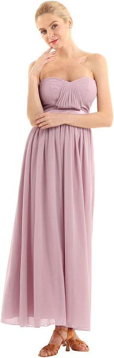 TiaoBug Women Sleeveless Chiffon Dress Empire Waist Bridesmaid Evening Prom Party Dresses Gowns Dusty Rose 12