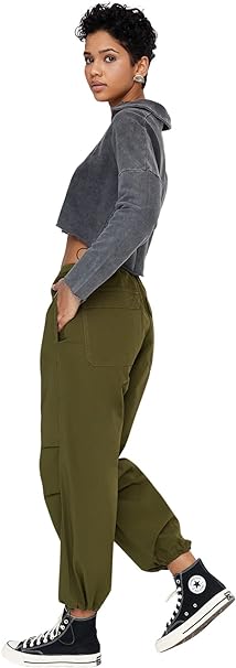Trendyol Women's Normal Waist Wide Leg Jogger Jeans Pants, Khaki, 10