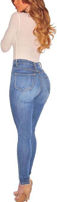 ECUPPER Womens Jeans High Waist Skinny Fit Stretch Jeans Denim Trousers with Pockets Light Blue 3XL