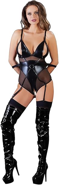 Cottelli Collection Women's 26414701031 Cottelli Collection Sexy Lingerie Body Shaper Bondage Body With Open Cups Medium, Black (Nero 001), M UK