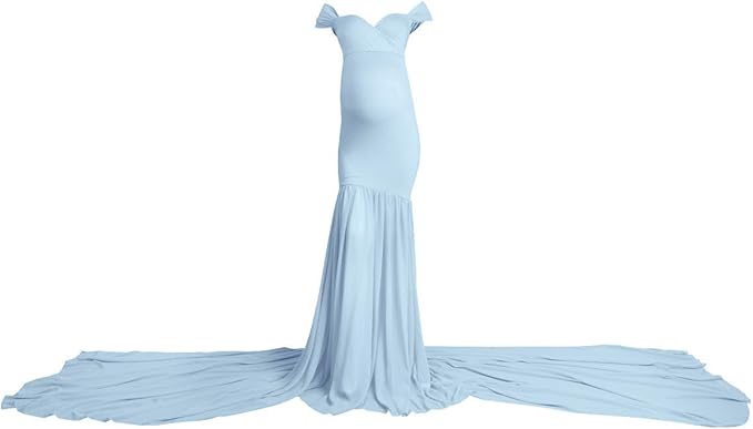 Odizli Maternity Dress, Photo Shoot, Off Shoulder Chiffon Tulle Mermaid Long Dress, Pregnant Clothing, Festive Wedding, Elegant Evening Dresses, Maternity Fashion, lightblue, One size