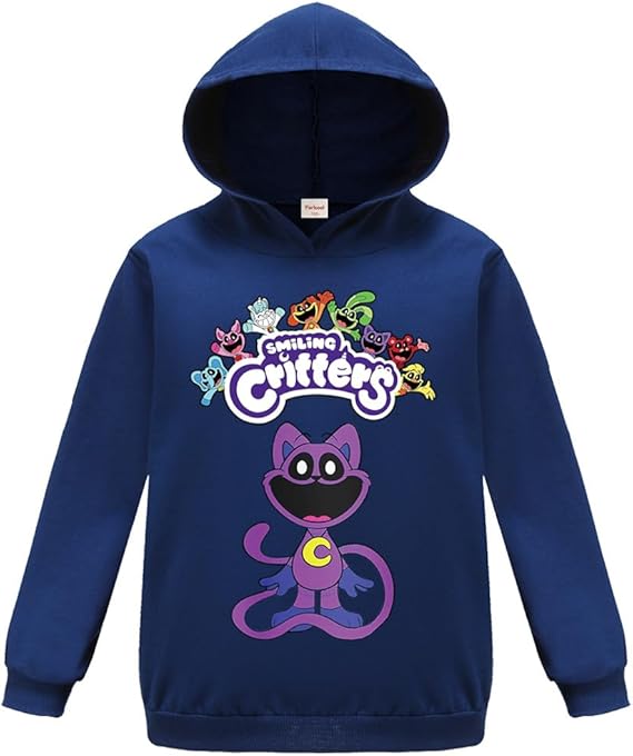 Forlcool Smiling Critters Hoodies for Boys Unisex Kids Cotton Sweatshirt Cartoon Printing Hooded Top (Navy Blue-a,7-8 Years)
