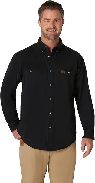 Wrangler Men's Logger Twill Long Sleeve Workshirt SHIRT, Black, L