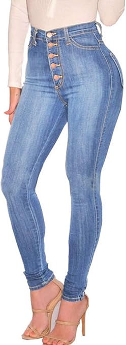 ECUPPER Womens Jeans High Waist Skinny Fit Stretch Jeans Denim Trousers with Pockets Light Blue 3XL