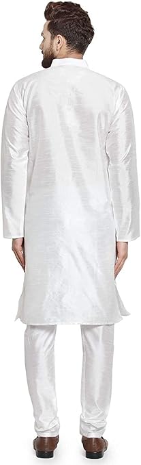 FASHIONZAADI Men Silk Kurta Pajama Set Indian Men's Wedding Designer Collection Party Wear Churidar Kurta for Boys (White, 3XL)