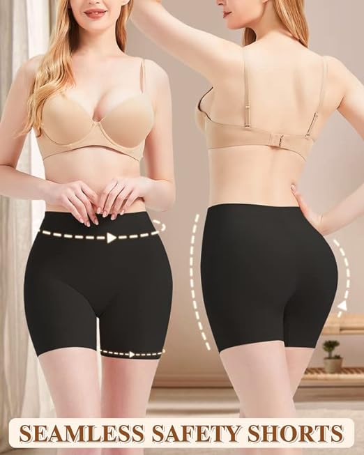 Reamphy Anti Chafing Shorts Women, Seamless Chub Rub Shorts for Under Dresses, Soft Safety Shorts Stretchy Under Skirt Slip Shorts Womens Boxer Shorts Leggings Yoga Underwear Briefs Black L