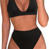 Fatty Tiger Womens High Waisted Thong Bikini Sets Sexy Brazilian Triangle Top Deep V Neck Two Piece Swimsuit Bathing Suits, Black, Medium