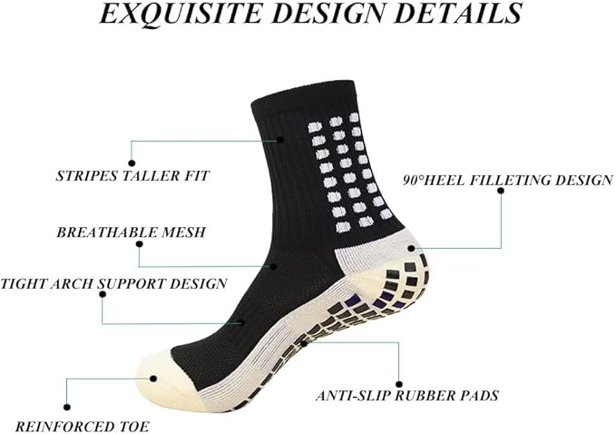 Men's grip Socks Soccer Non Skid Ball Socks Anti Slip Non Slip Grip Pads for Football Basketball Sports Grip Socks, 4 Pair, 2black2white, One Size