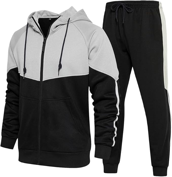 AOTORR Mens Tracksuit Set Full Zip Hooded Jacket Jogging Tops Bottoms Sweatshirt Suit with Pockets TZ95 Black XL
