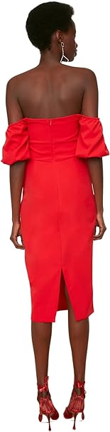 Trendyol FeMan Midi Off-Shoulder Fitted Woven Dress Rot 42