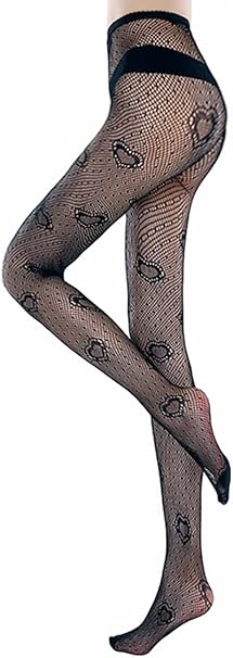 KLONKEE Womens Sexy Vintage Heart Polka Dot Pantyhose Gothic Style Jacquard Fishnet Tights Mesh Stockings Clubwear