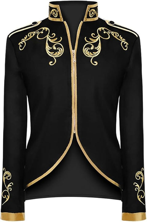 FYMNSI Men's Prince Costume Blazer Gothic Steampunk Tailcoat Men's Tuxedo Festive Suit Medieval Victorian Retro Jacket, black, XL