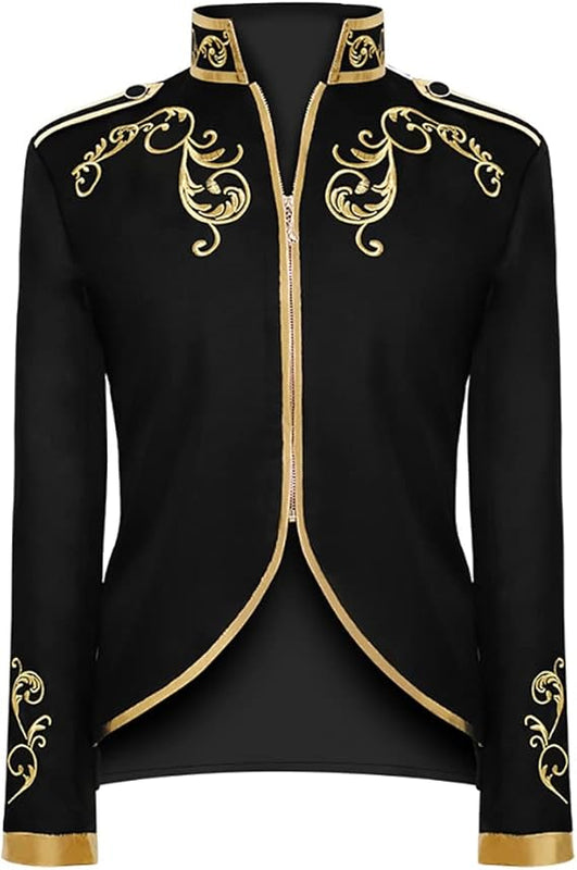 FYMNSI Men's Prince Costume Blazer Gothic Steampunk Tailcoat Men's Tuxedo Festive Suit Medieval Victorian Retro Jacket, black, XL