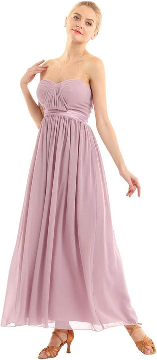 TiaoBug Women Sleeveless Chiffon Dress Empire Waist Bridesmaid Evening Prom Party Dresses Gowns Dusty Rose 12