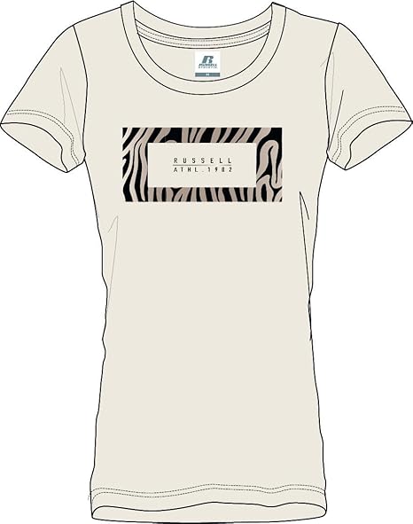 Russell Athletic Women's Animal Square-s/S Crewneck Tee Shirt T, Soya, M