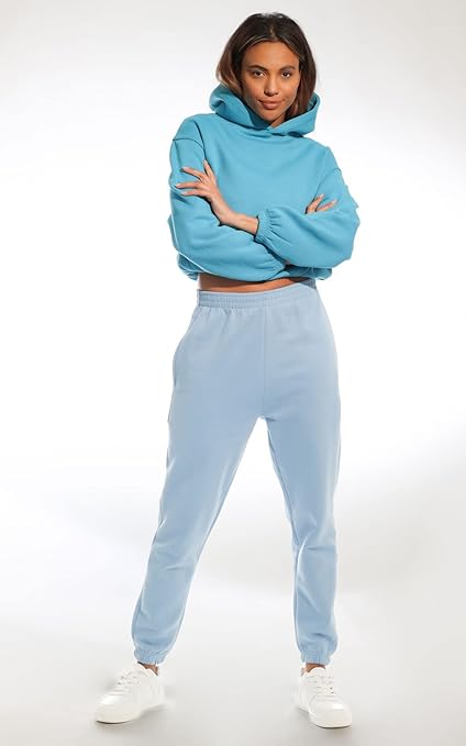 Light & Shade Women's Lslswt021 Women's Cropped Top Hooded Sweatshirt, Teal, L UK