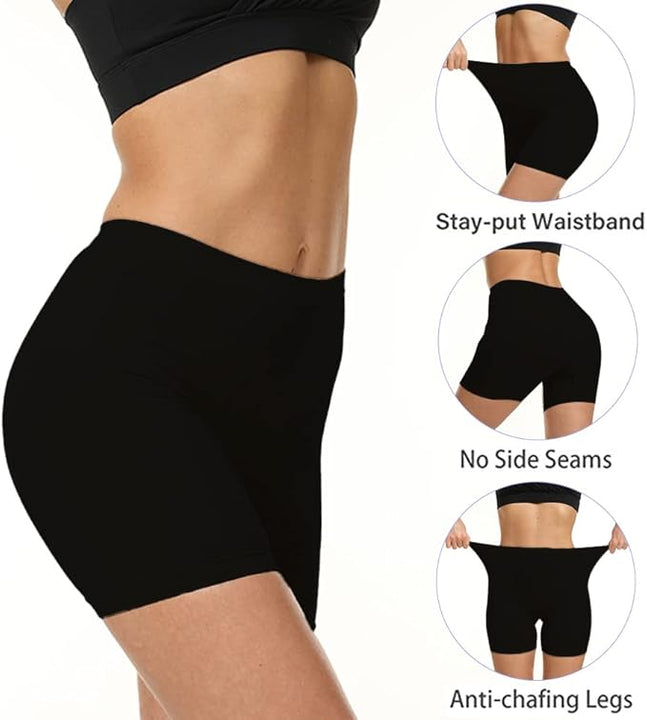 Ruxia Slip Shorts Womens Under Dress Seamless Smooth Anti Chafing Bike Shorts Boy Shorts Underwear Boxer Briefs, Black, M